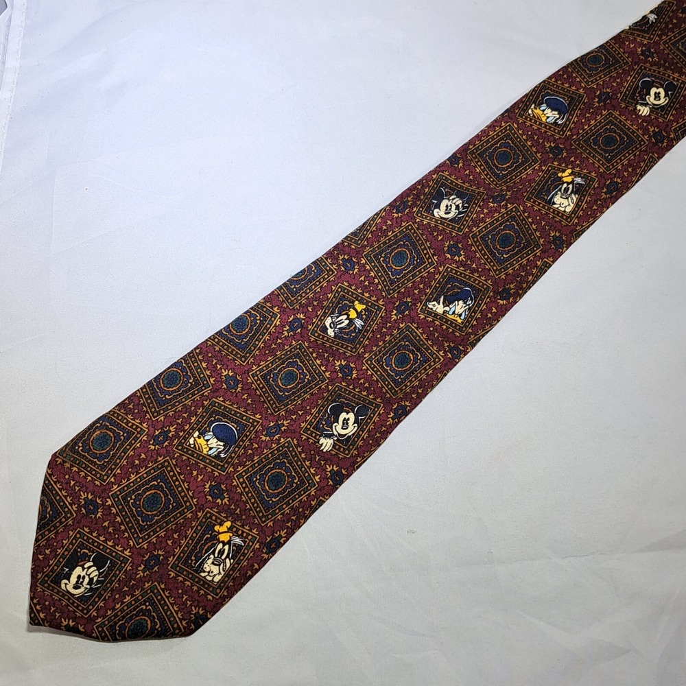 Disney Mens Necktie Mickey Mouse Abstract Hidden Mickey Tie 100% Silk Vintage